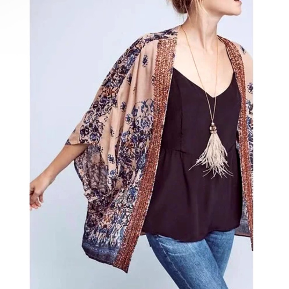 Beautiful Stories “Astor” Beaded Floral Kimono - Anthropologie